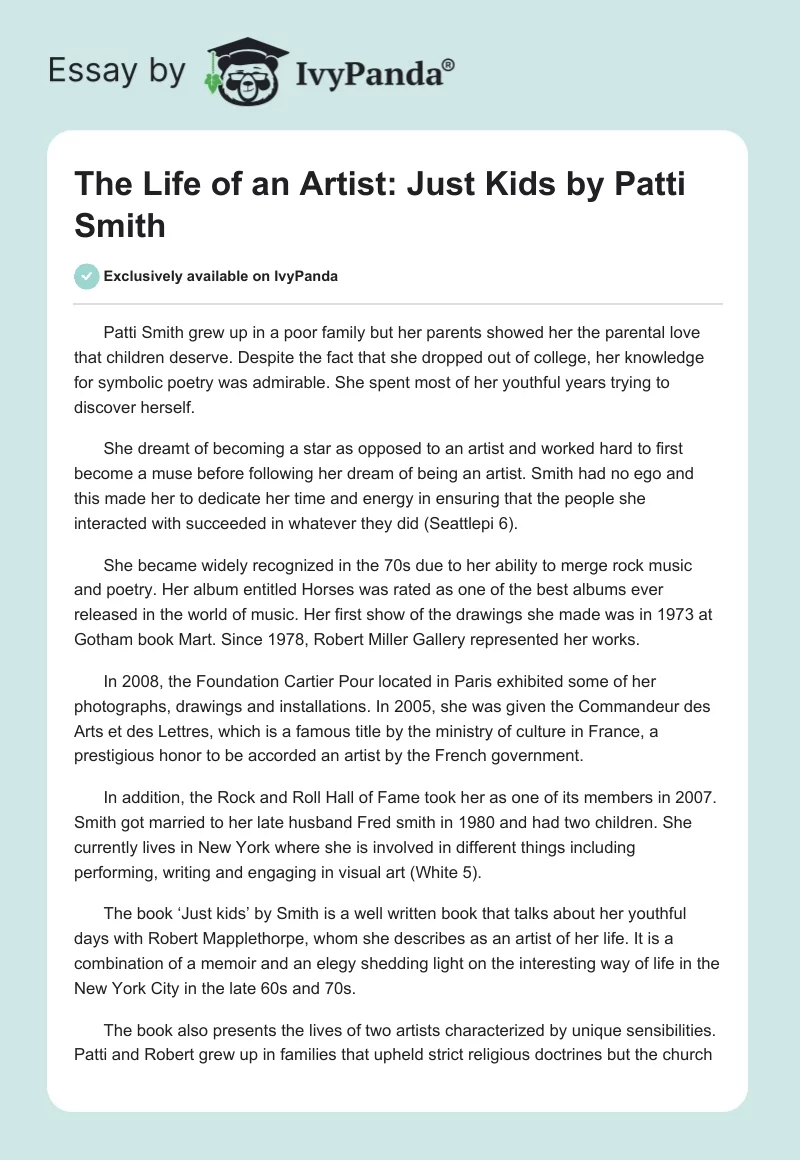 The Life of an Artist: "Just Kids" by Patti Smith. Page 1