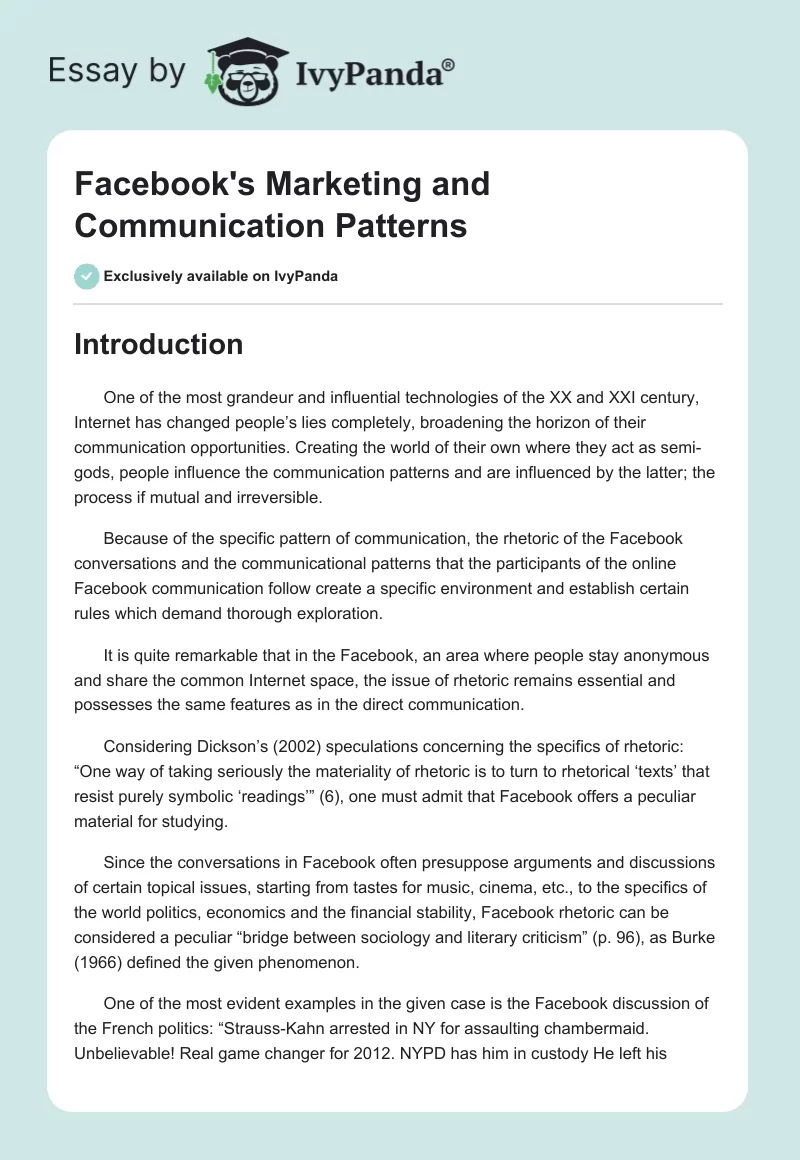 Facebook's Marketing and Communication Patterns. Page 1