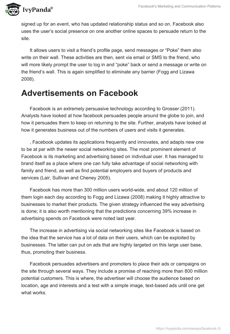 Facebook's Marketing and Communication Patterns. Page 5