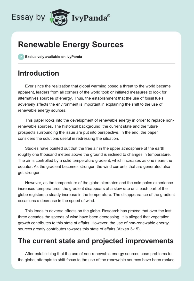 Renewable Energy Sources. Page 1