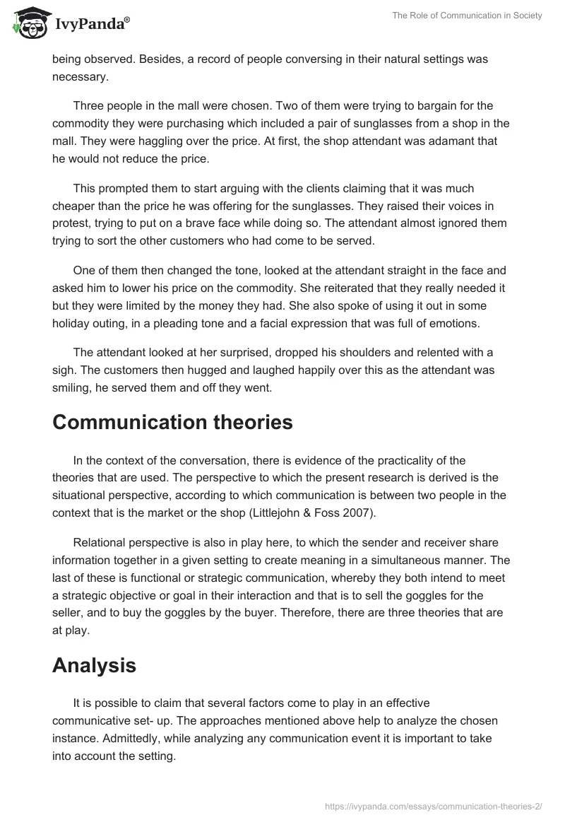 The Role of Communication in Society. Page 2
