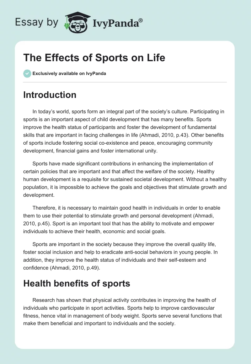The Effects of Sports on Life. Page 1