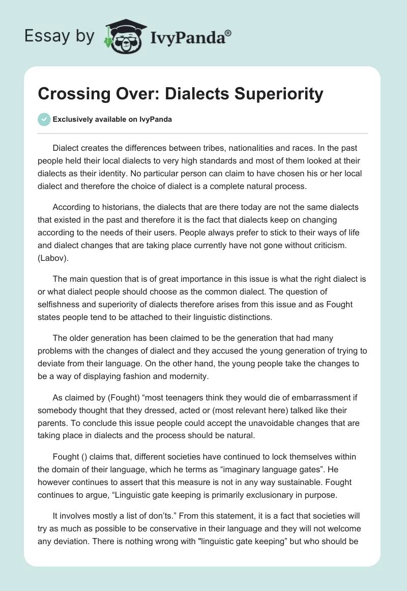 Crossing Over: Dialects Superiority. Page 1