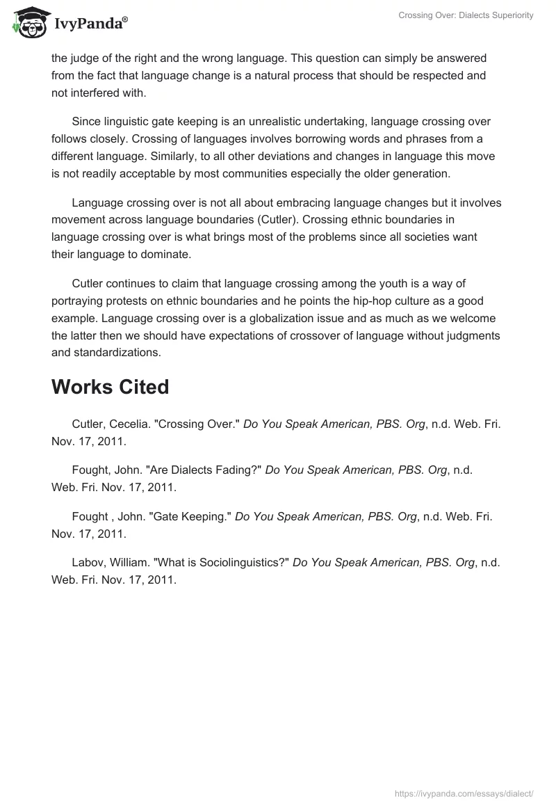 Crossing Over: Dialects Superiority. Page 2