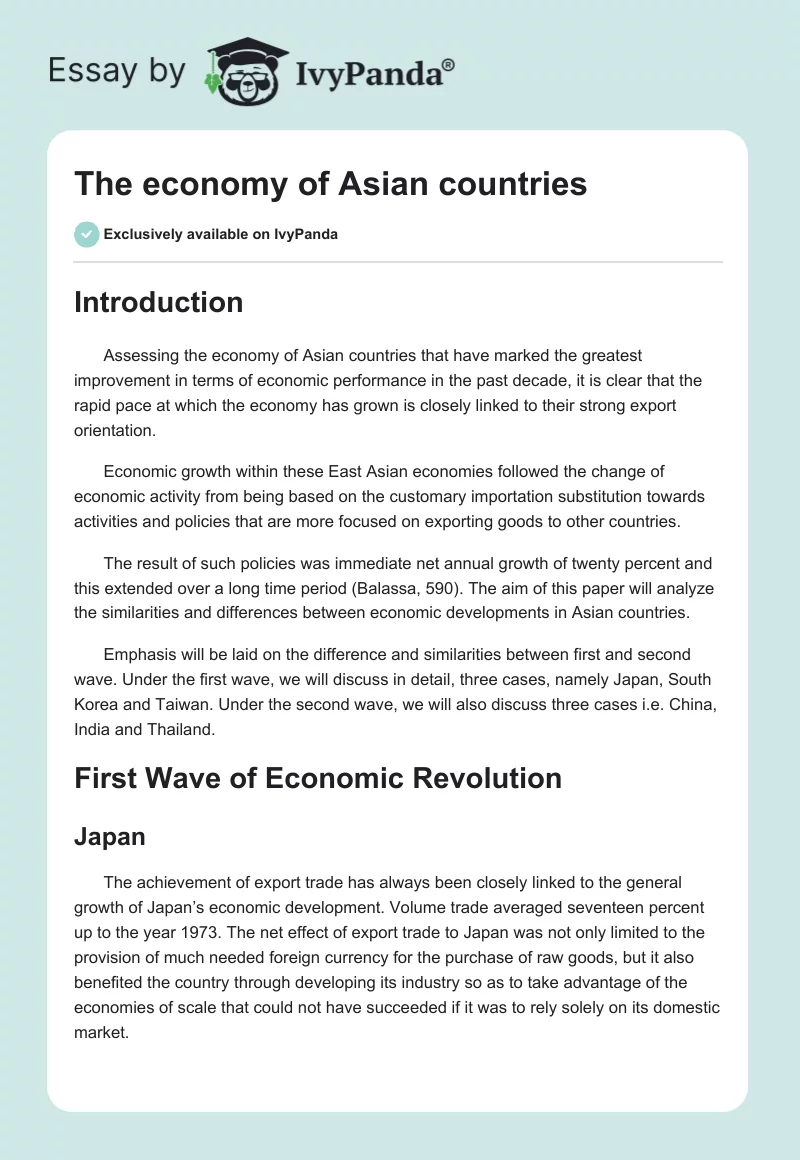 The economy of Asian countries. Page 1