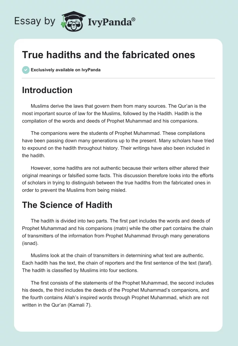 True hadiths and the fabricated ones. Page 1