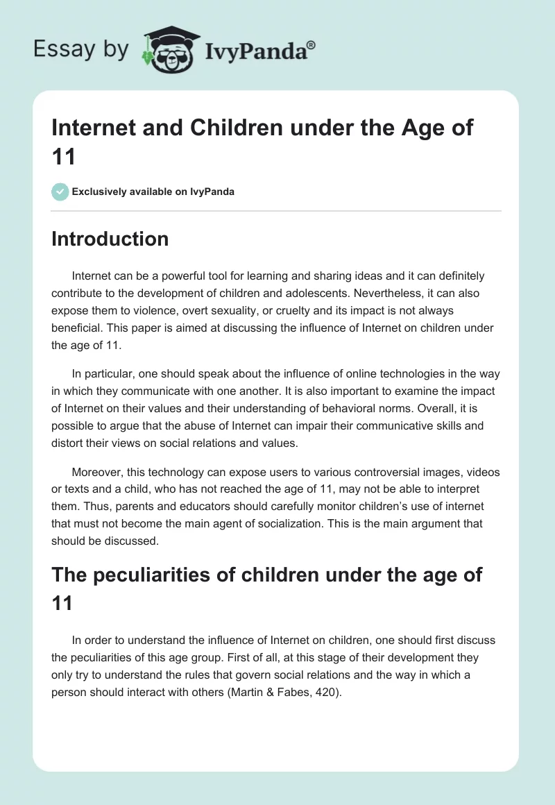 Internet and Children Under the Age of 11. Page 1