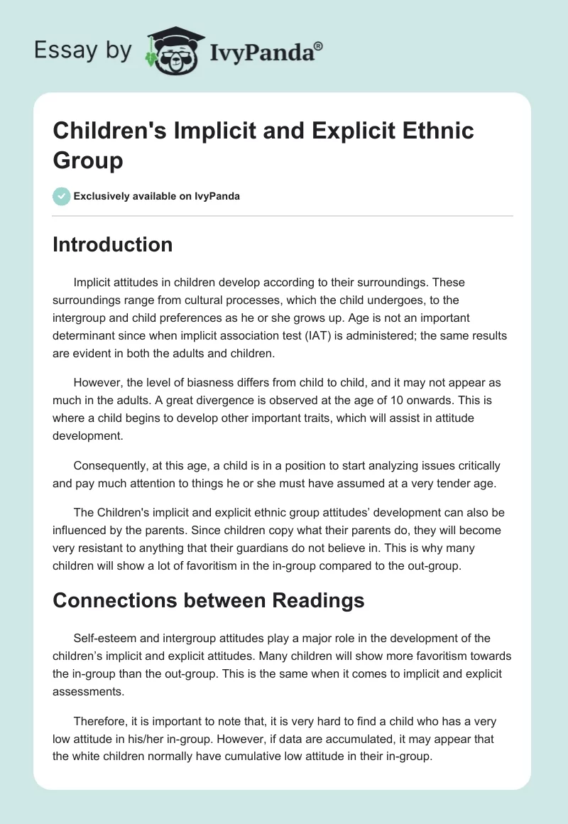 Children's Implicit and Explicit Ethnic Group. Page 1
