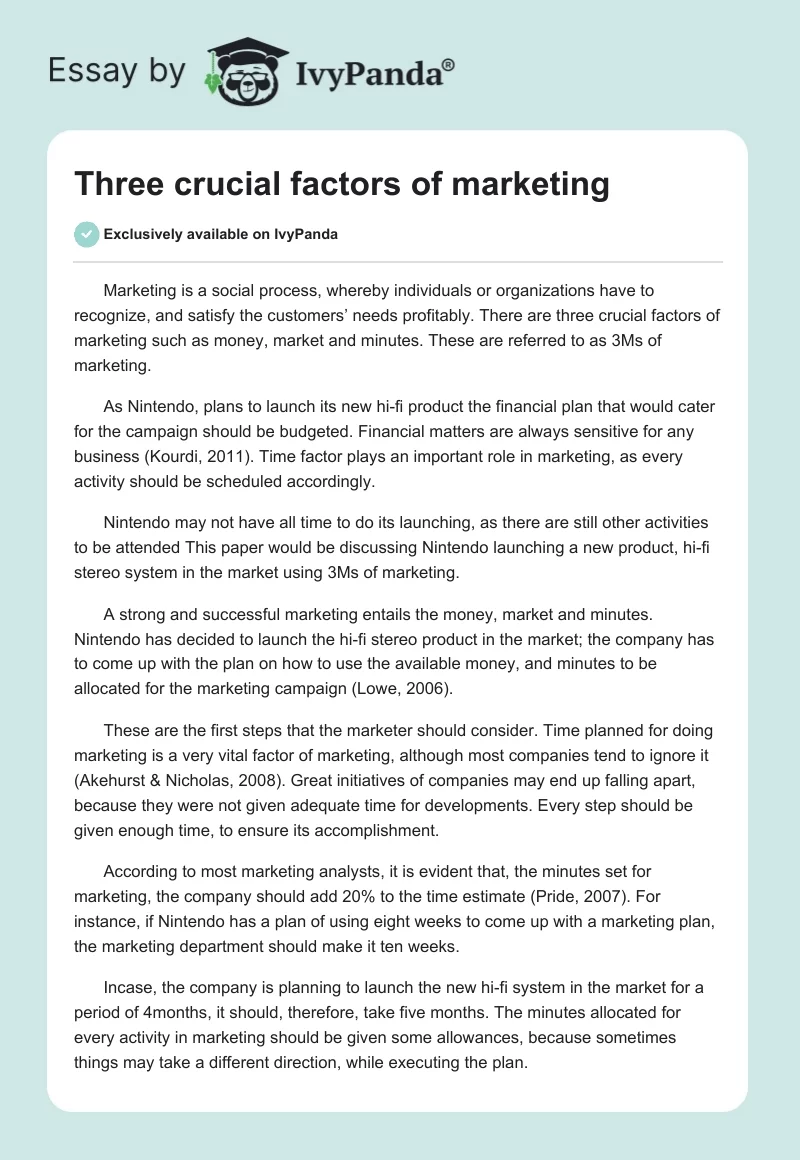 Three crucial factors of marketing. Page 1