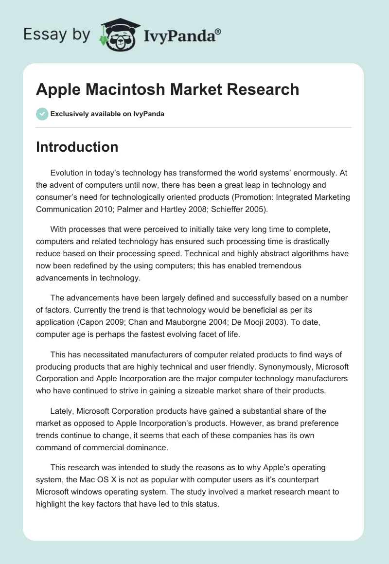 Apple Macintosh Market Research. Page 1