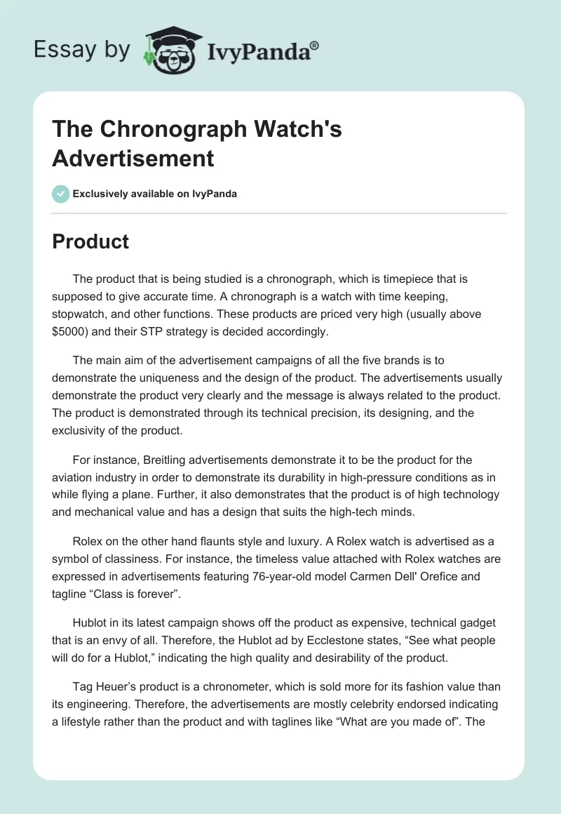 The Chronograph Watch's Advertisement. Page 1