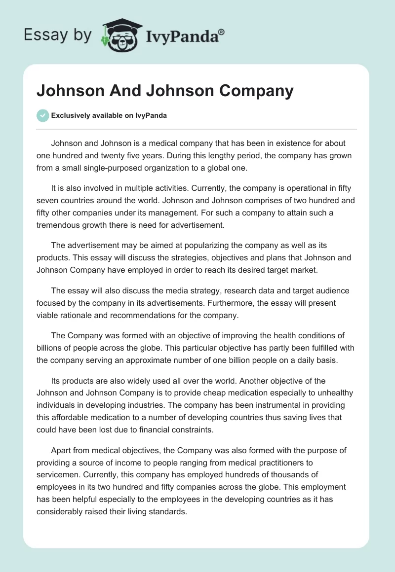 Johnson And Johnson Company. Page 1