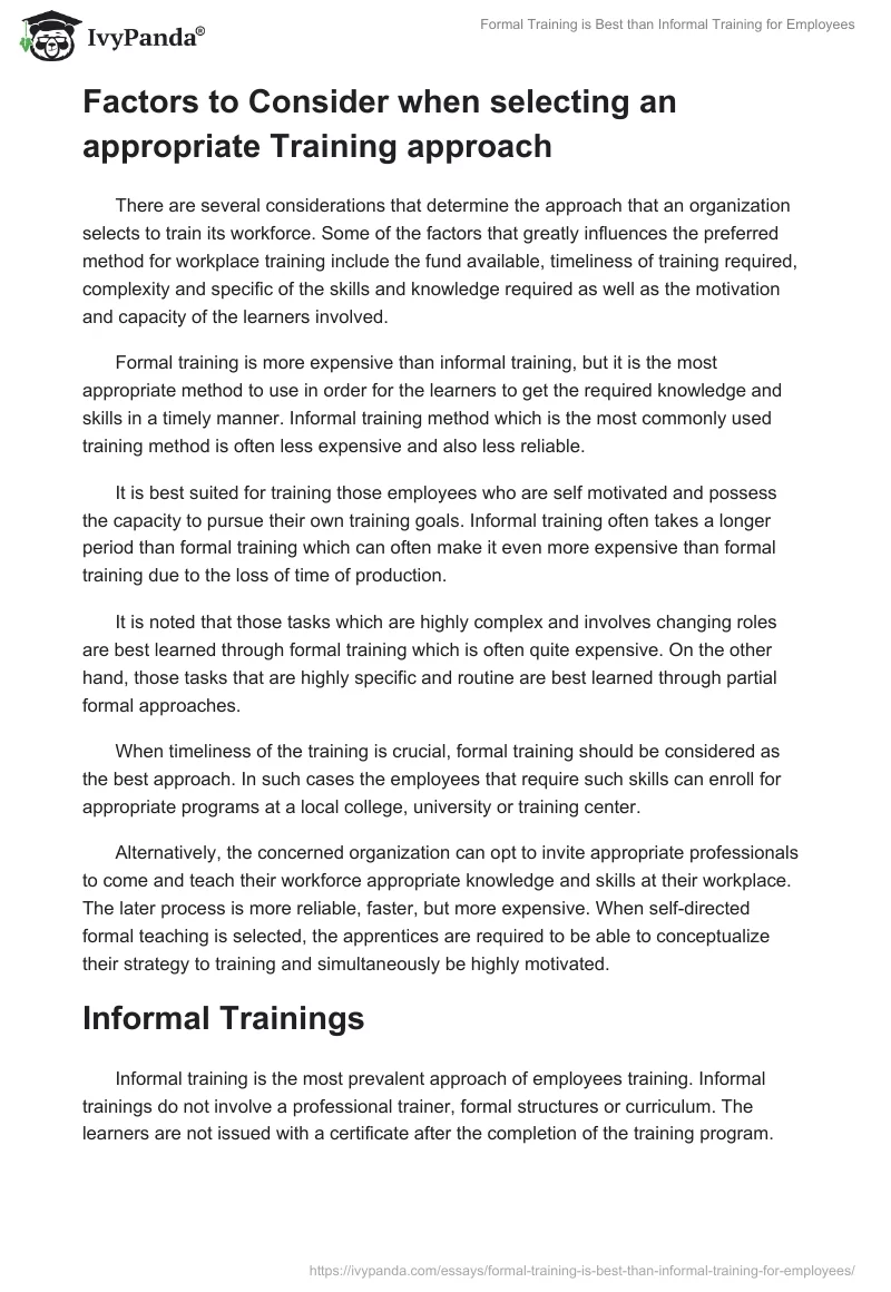 Formal Training is Best than Informal Training for Employees. Page 2