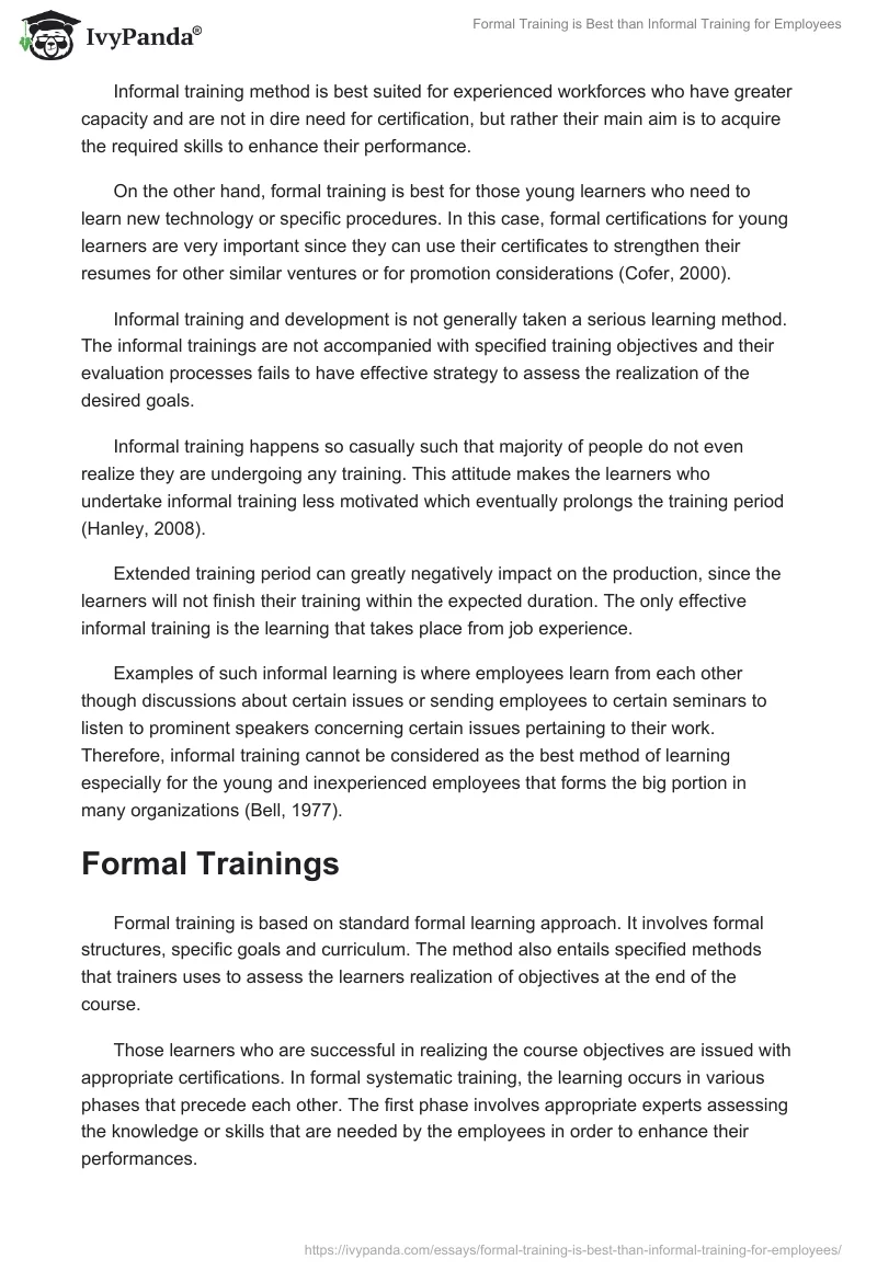 Formal Training is Best than Informal Training for Employees. Page 3
