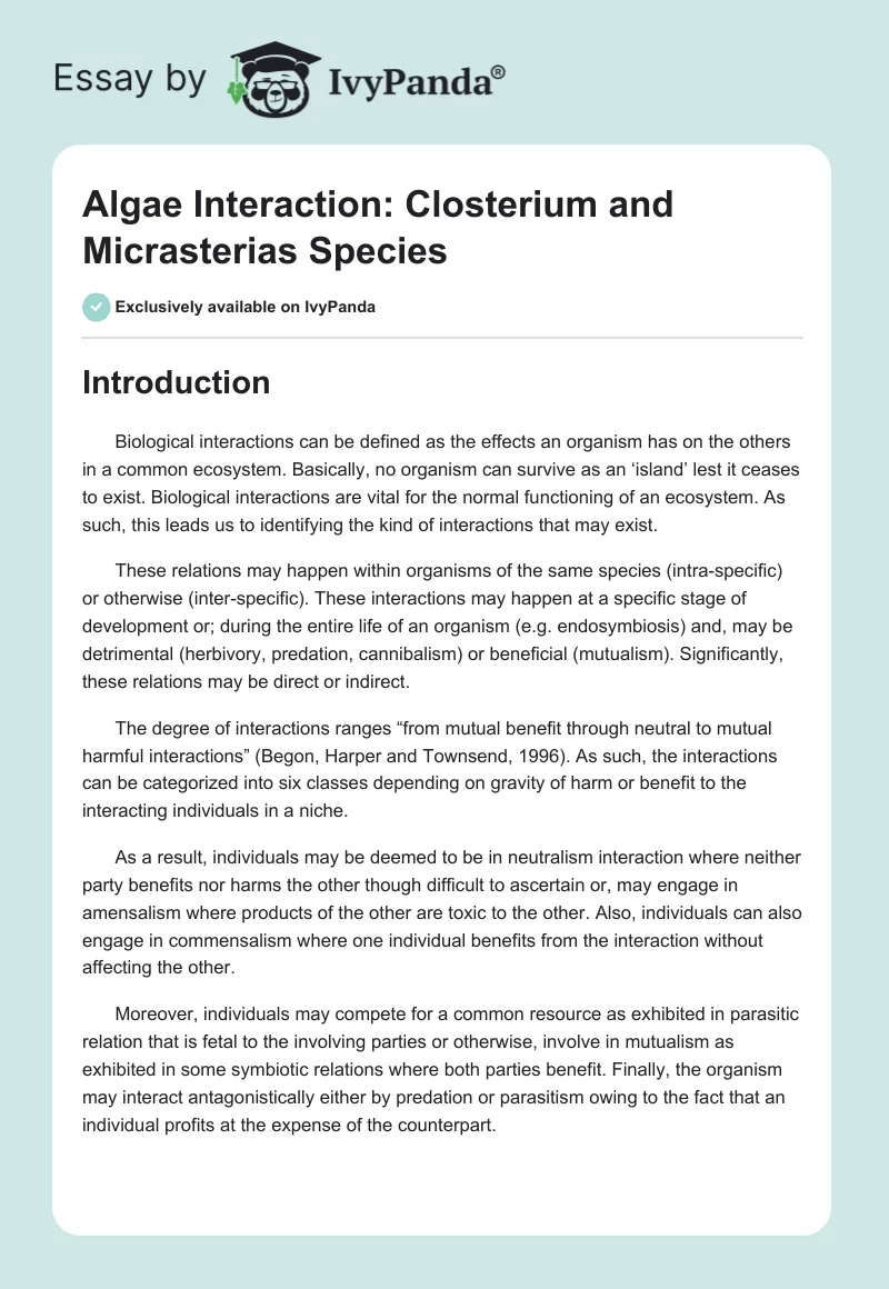 Algae Interaction: Closterium and Micrasterias Species. Page 1