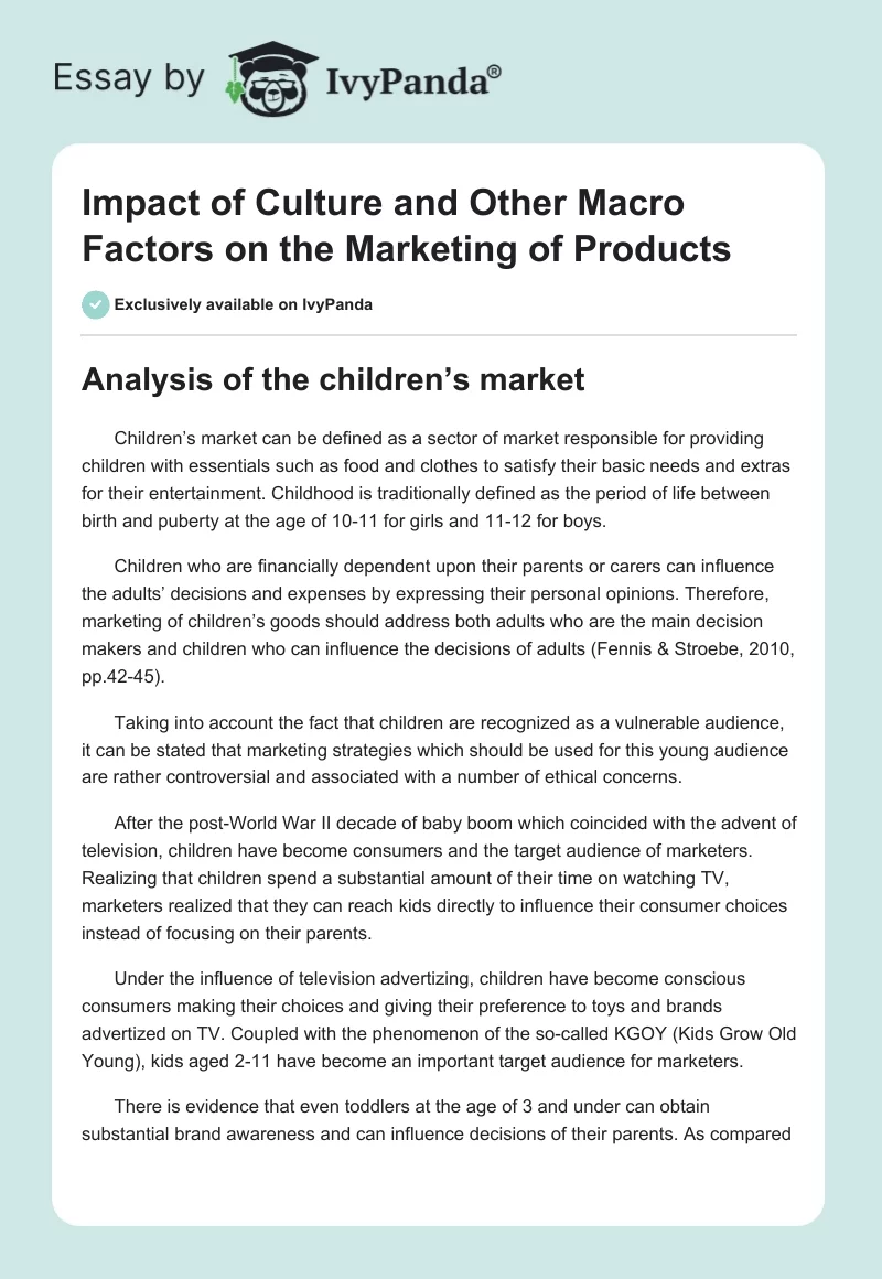 Impact of Culture and Other Macro Factors on the Marketing of Products. Page 1