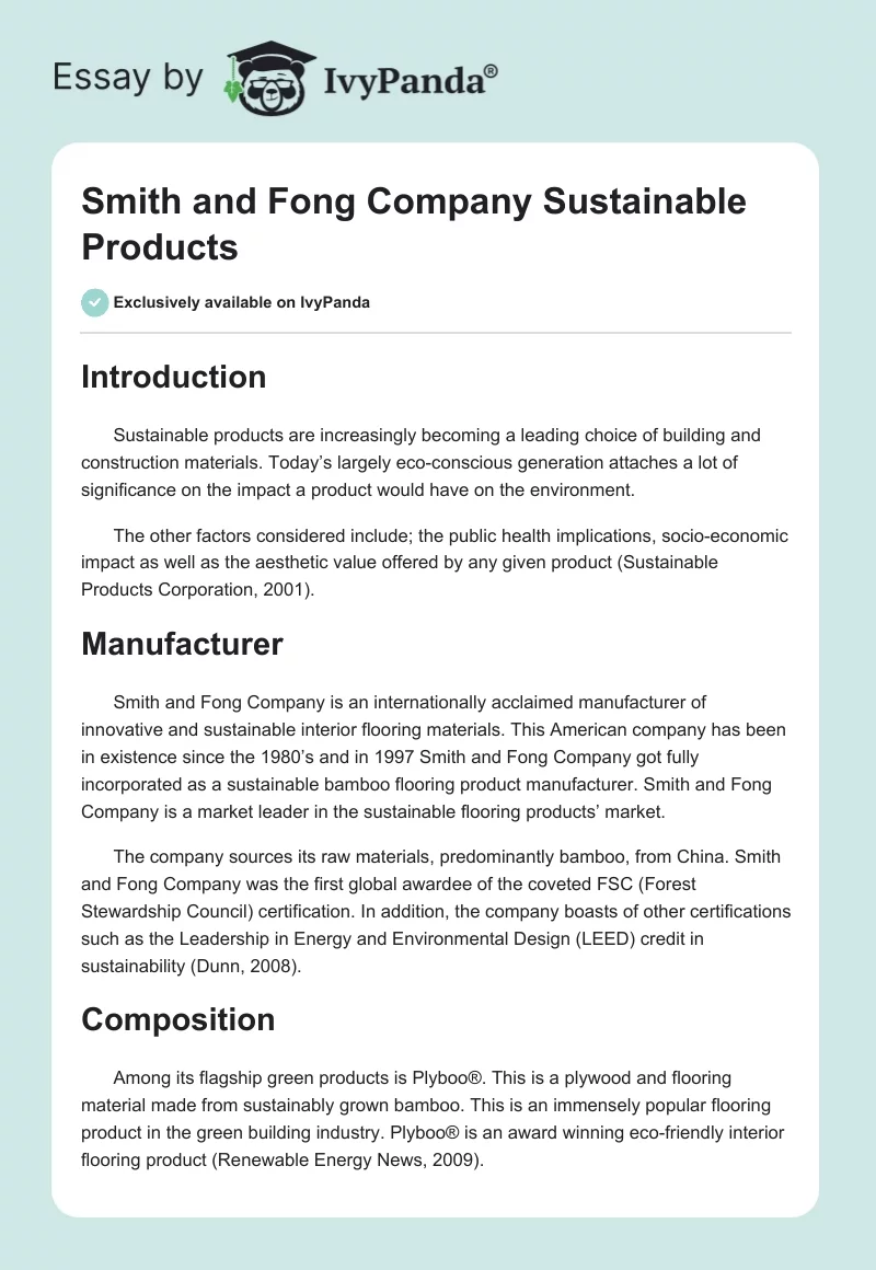 Smith and Fong Company Sustainable Products. Page 1