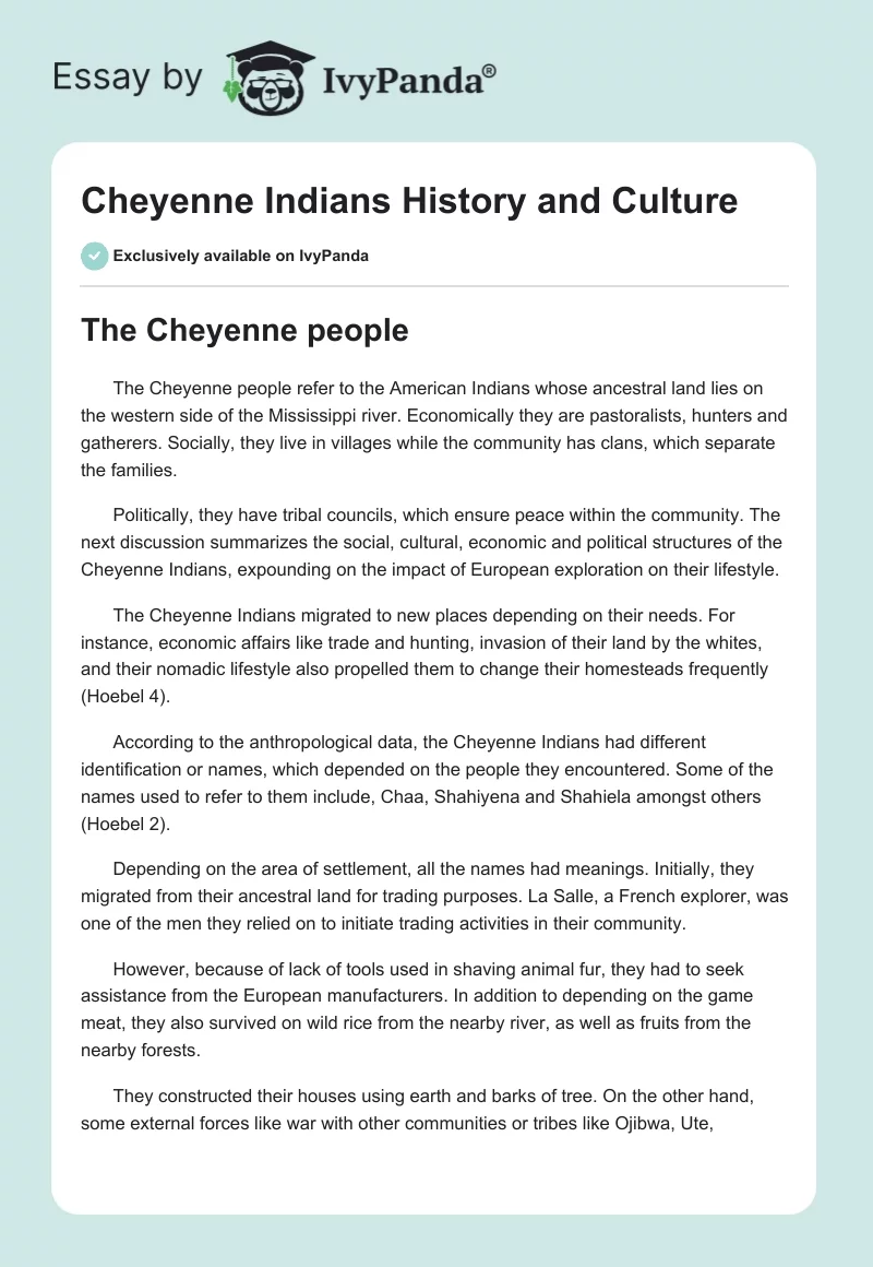 Cheyenne Indians History and Culture. Page 1