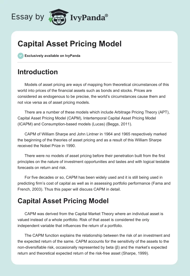 Capital Asset Pricing Model. Page 1