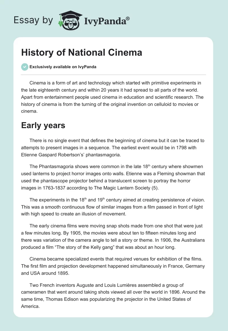History of National Cinema. Page 1