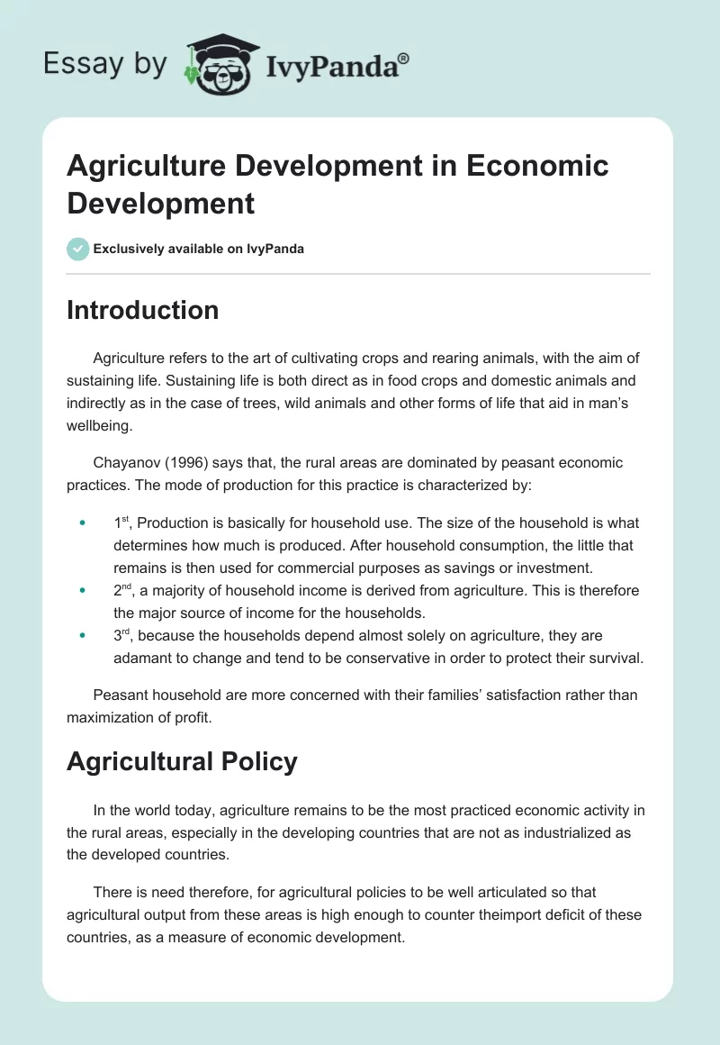 Agriculture Development in Economic Development. Page 1