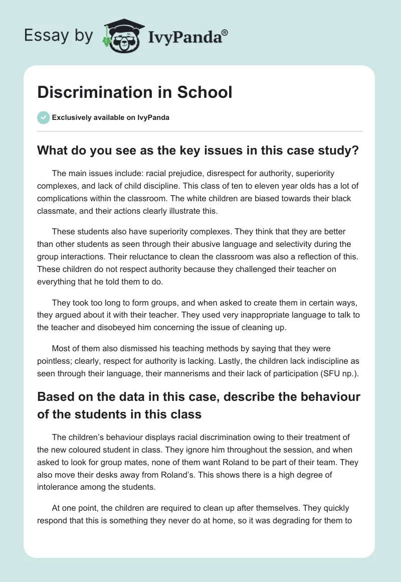 Discrimination in School. Page 1