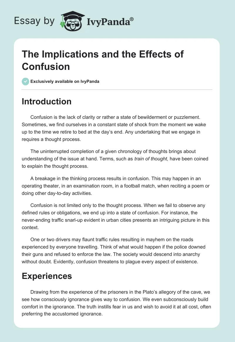 The Implications and the Effects of Confusion. Page 1