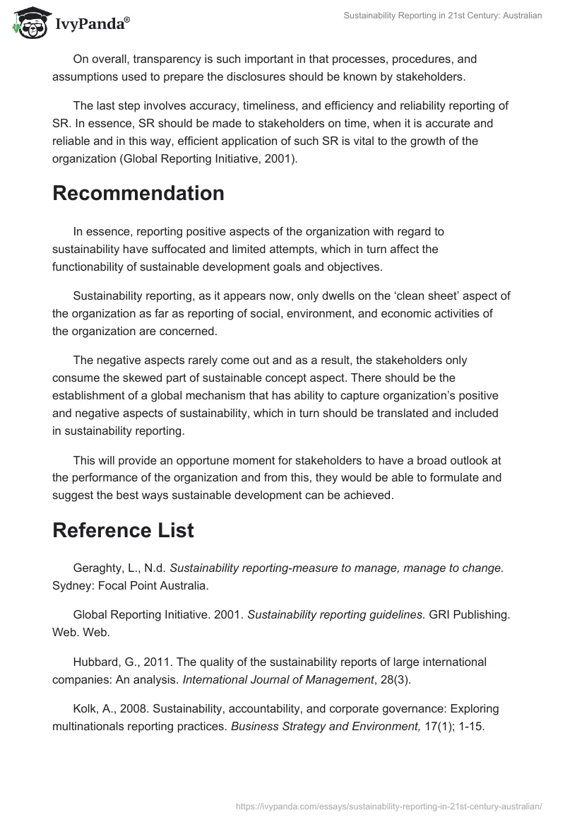 Sustainability Reporting in 21st Century: Australian. Page 4