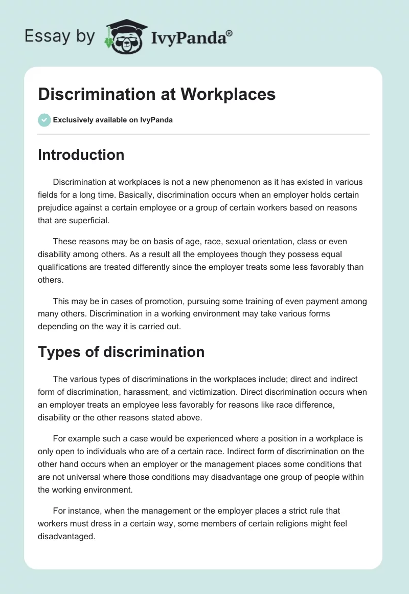 Discrimination at Workplaces. Page 1