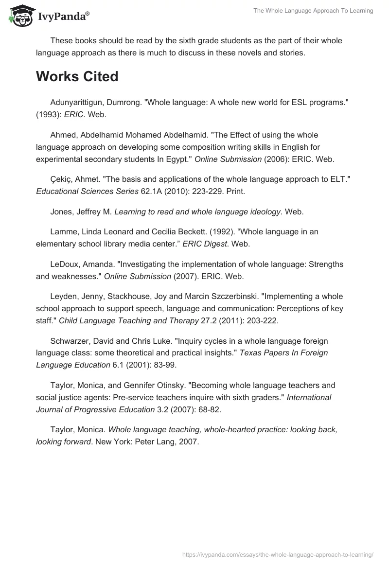 The Whole Language Approach To Learning. Page 4
