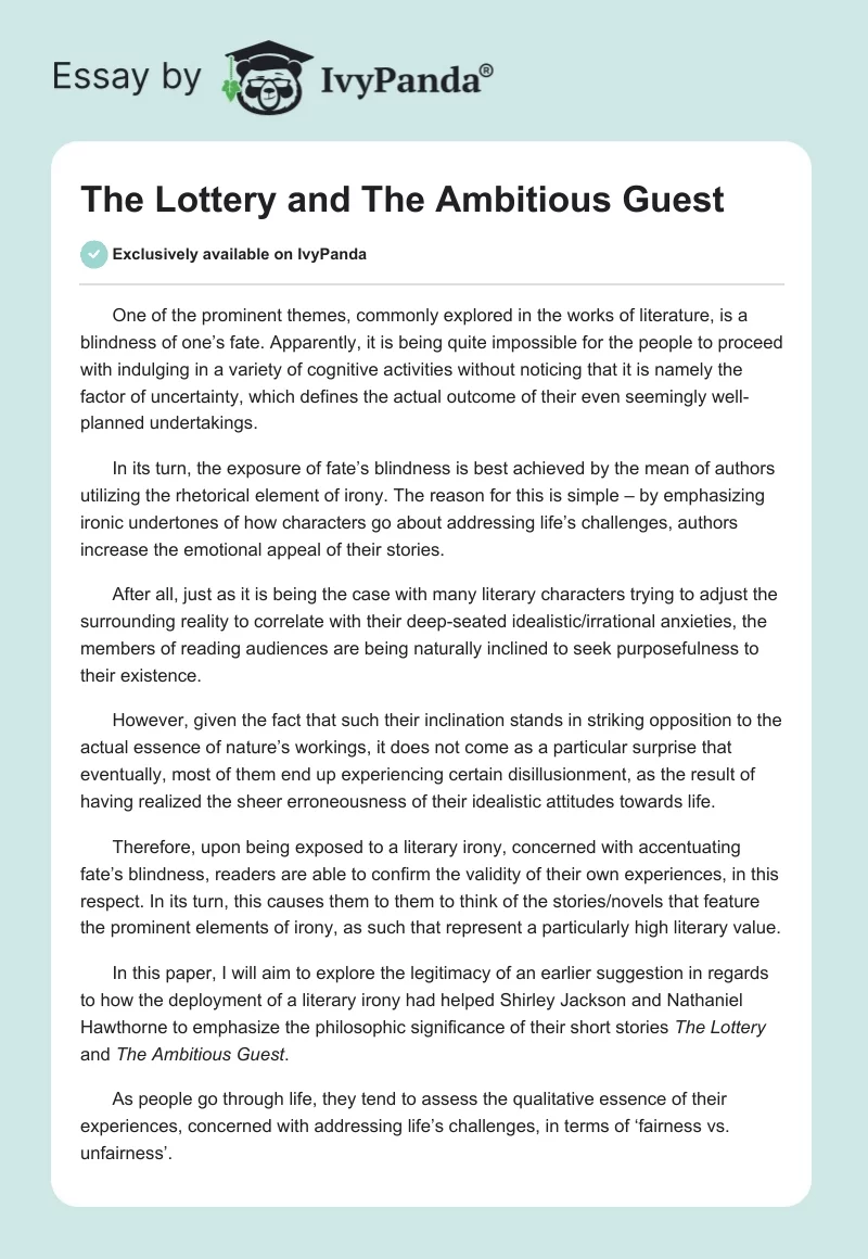 The Lottery and The Ambitious Guest. Page 1
