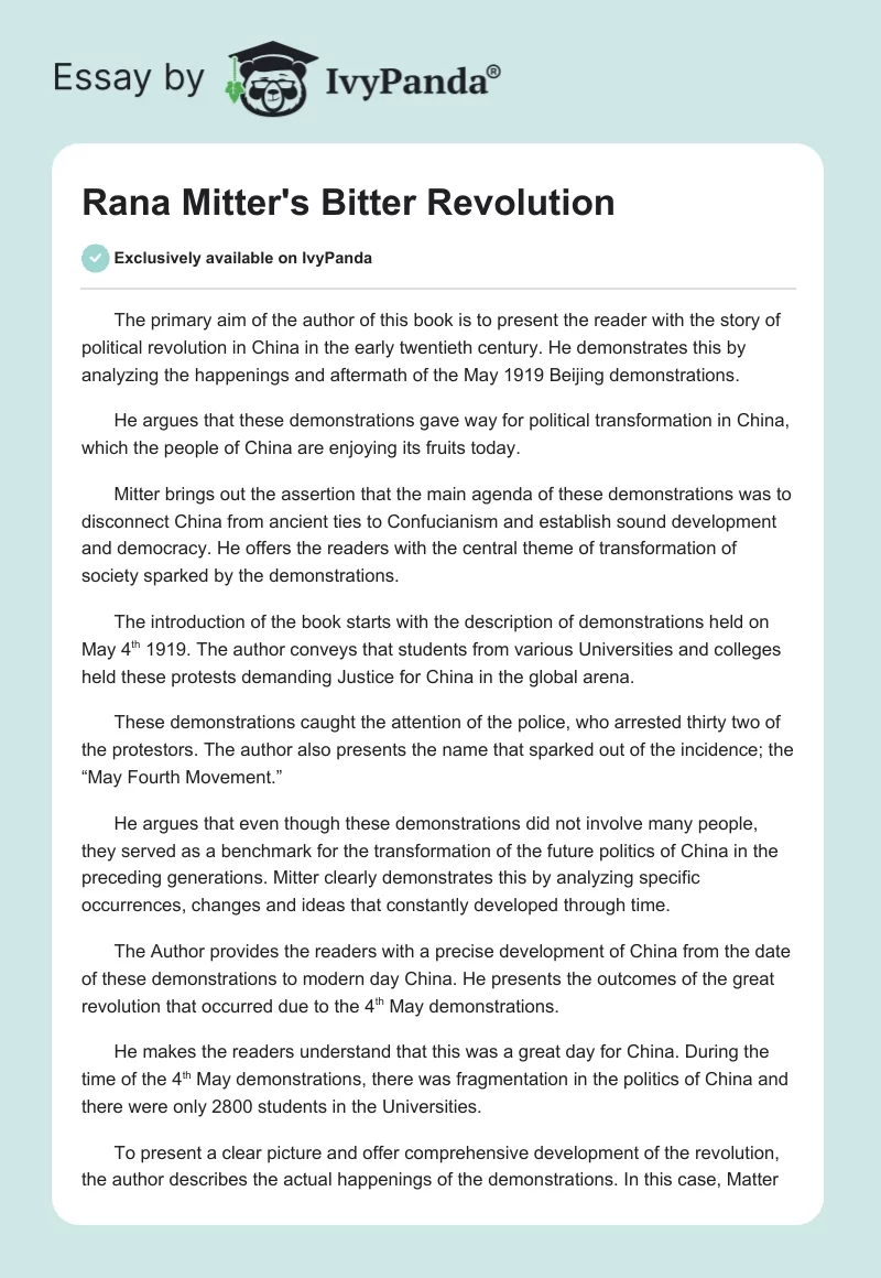 Rana Mitter's "Bitter Revolution". Page 1