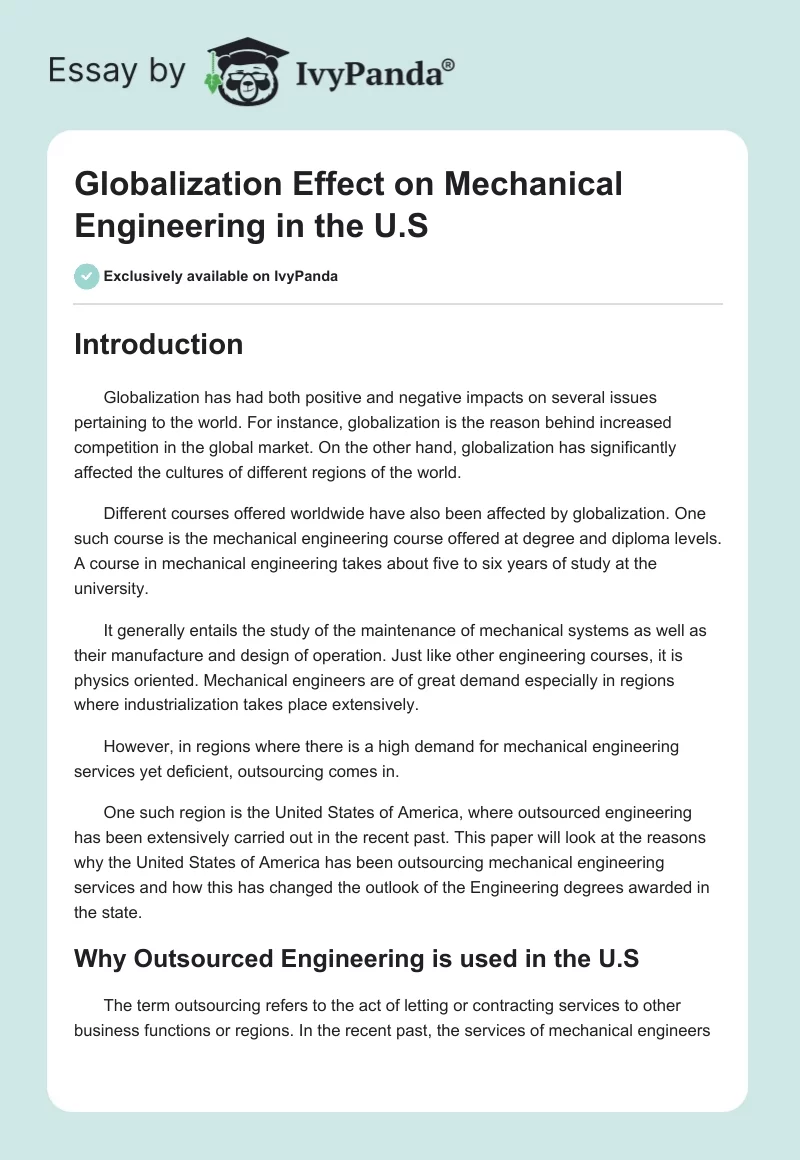 Globalization Effect on Mechanical Engineering in the U.S. Page 1