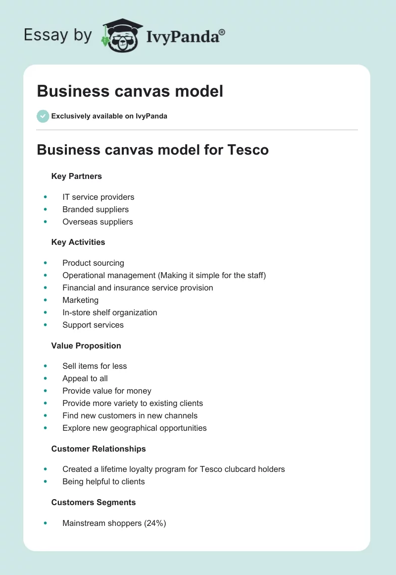 Business canvas model. Page 1