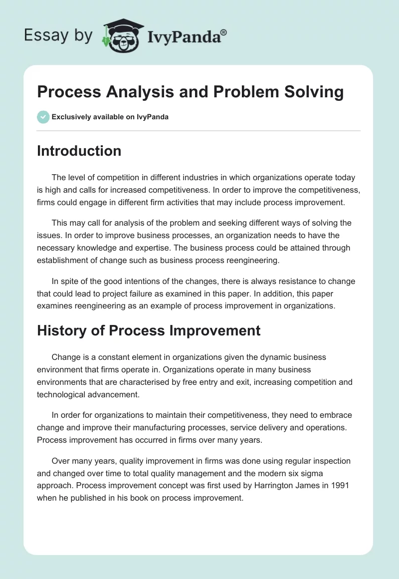 Process Analysis and Problem Solving. Page 1