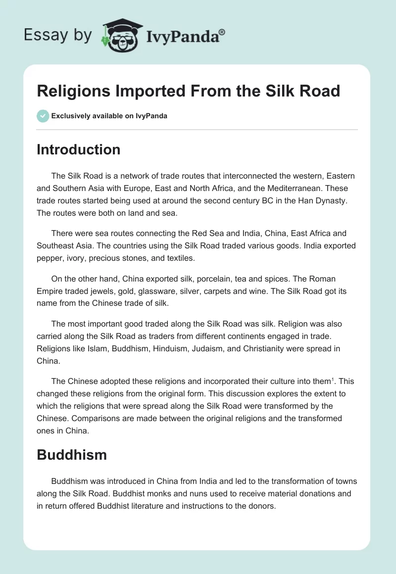 Religions Imported From the Silk Road. Page 1
