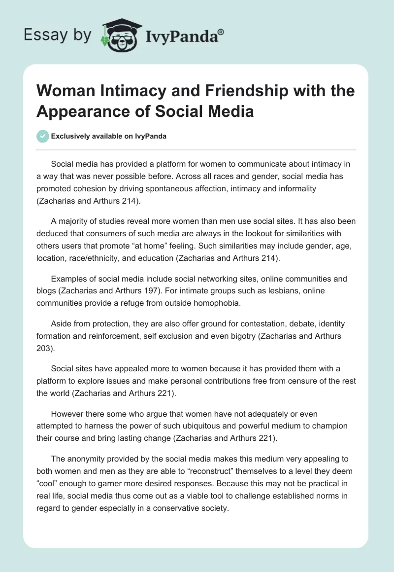 Woman Intimacy and Friendship with the Appearance of Social Media. Page 1