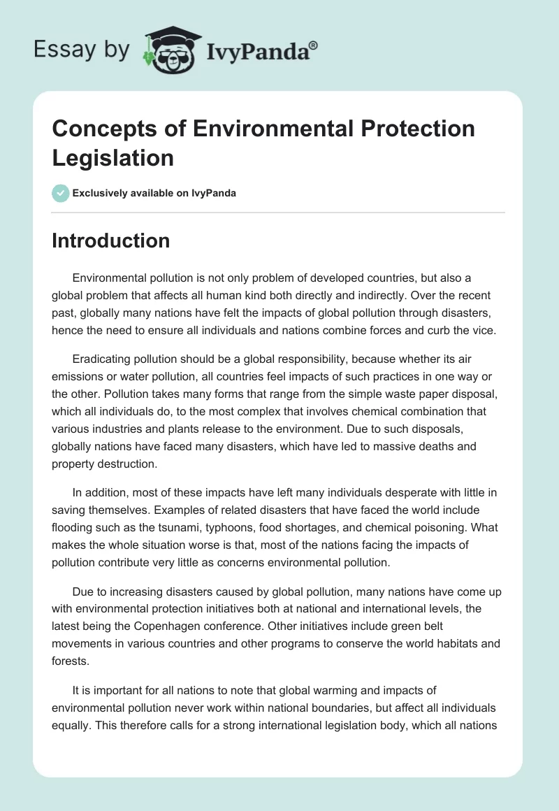 Concepts of Environmental Protection Legislation. Page 1