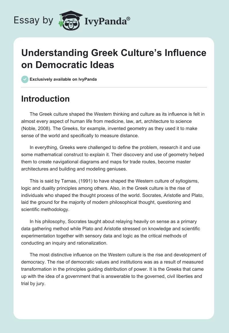 Understanding Greek Culture’s Influence on Democratic Ideas. Page 1