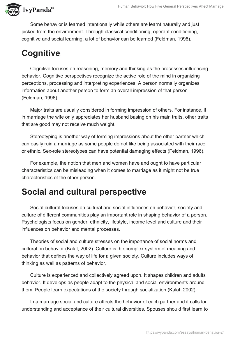 Human Behavior: How Five General Perspectives Affect Marriage. Page 5