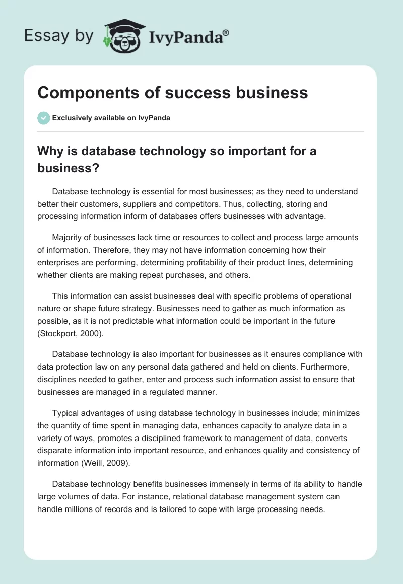 Components of success business. Page 1