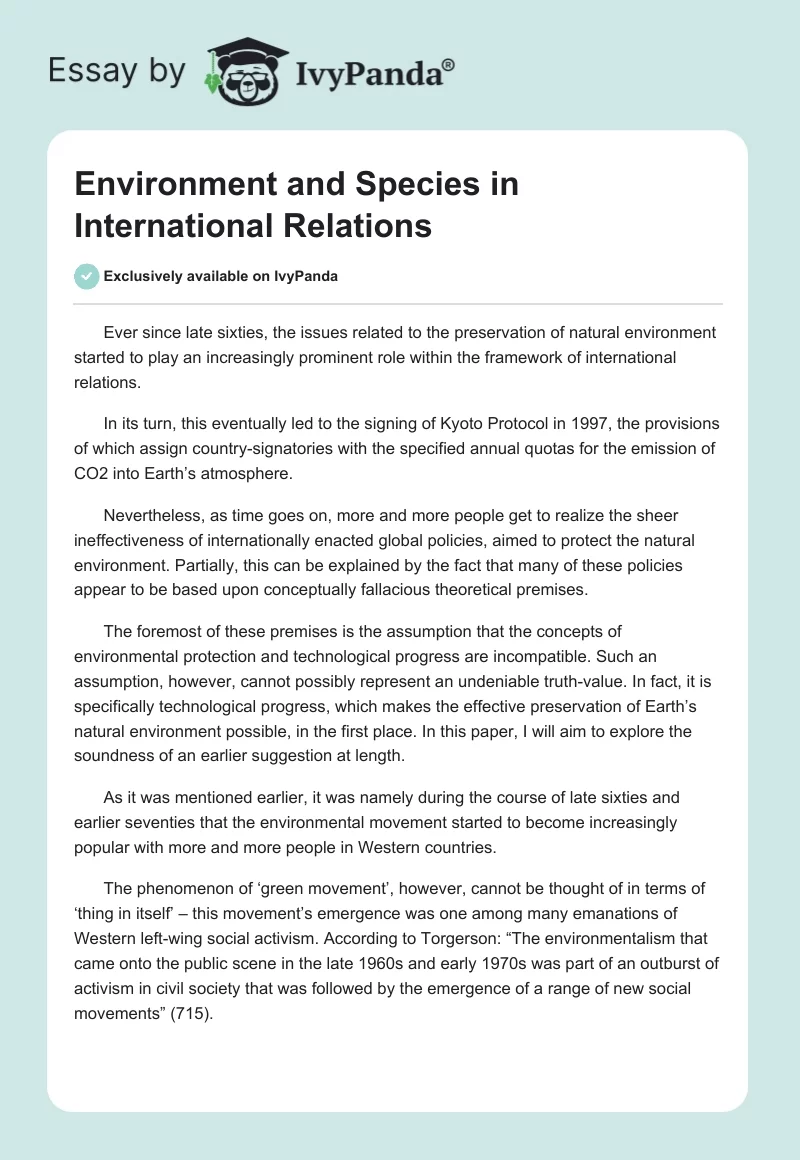 Environment and Species in International Relations. Page 1
