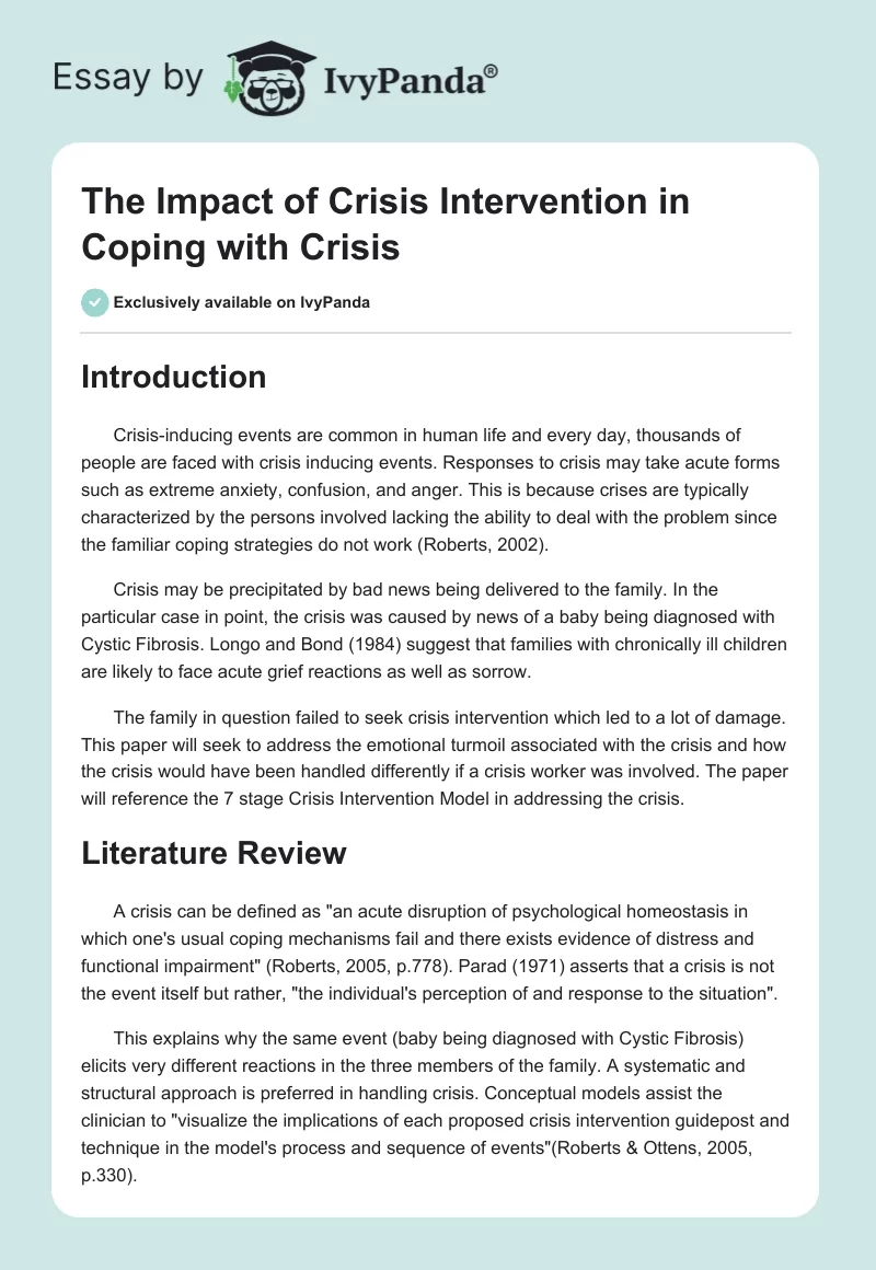 The Impact of Crisis Intervention in Coping with Crisis. Page 1
