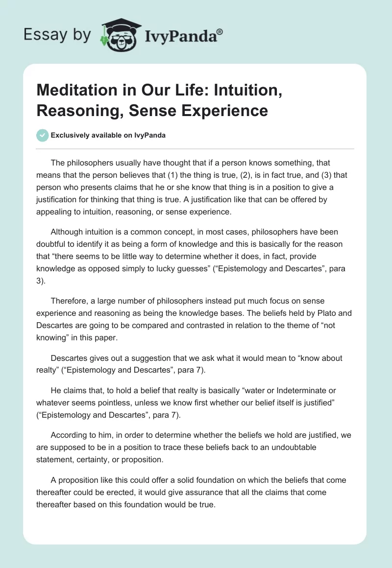 Meditation in Our Life: Intuition, Reasoning, Sense Experience. Page 1
