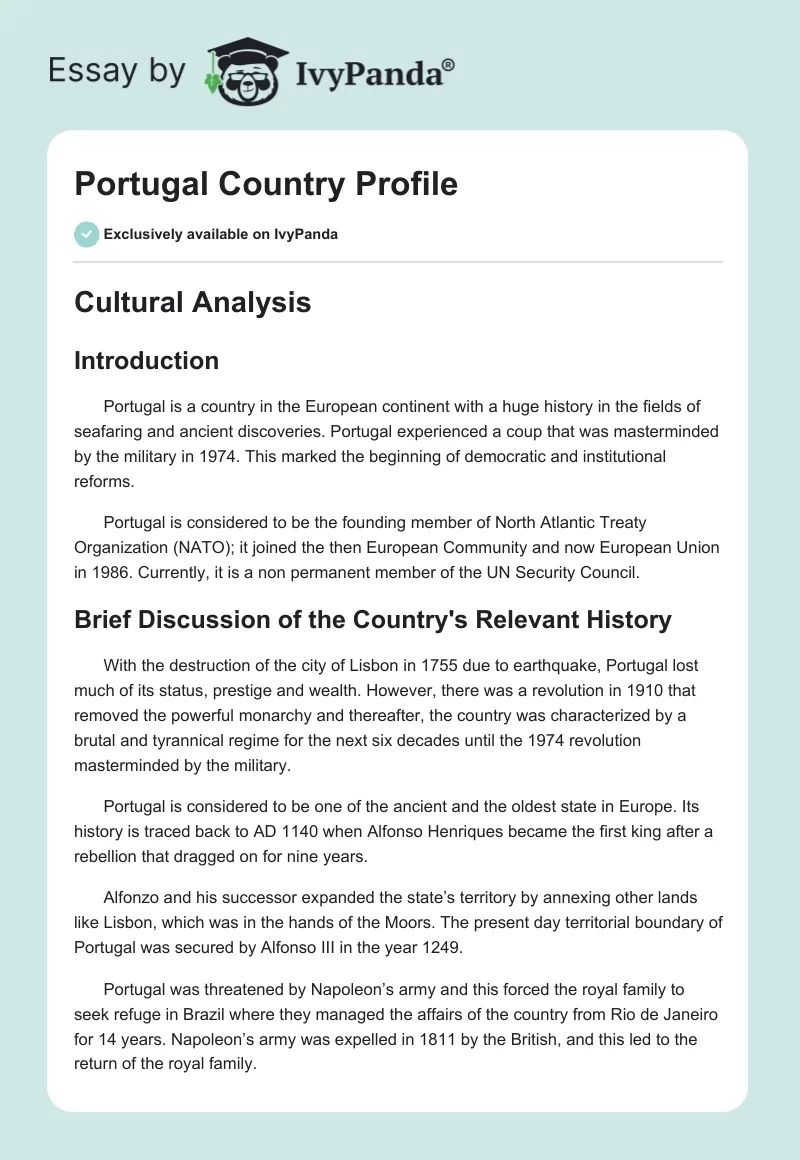 Portugal Country Profile. Page 1