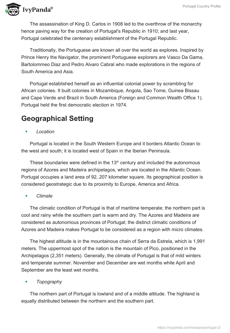 Portugal Country Profile. Page 2