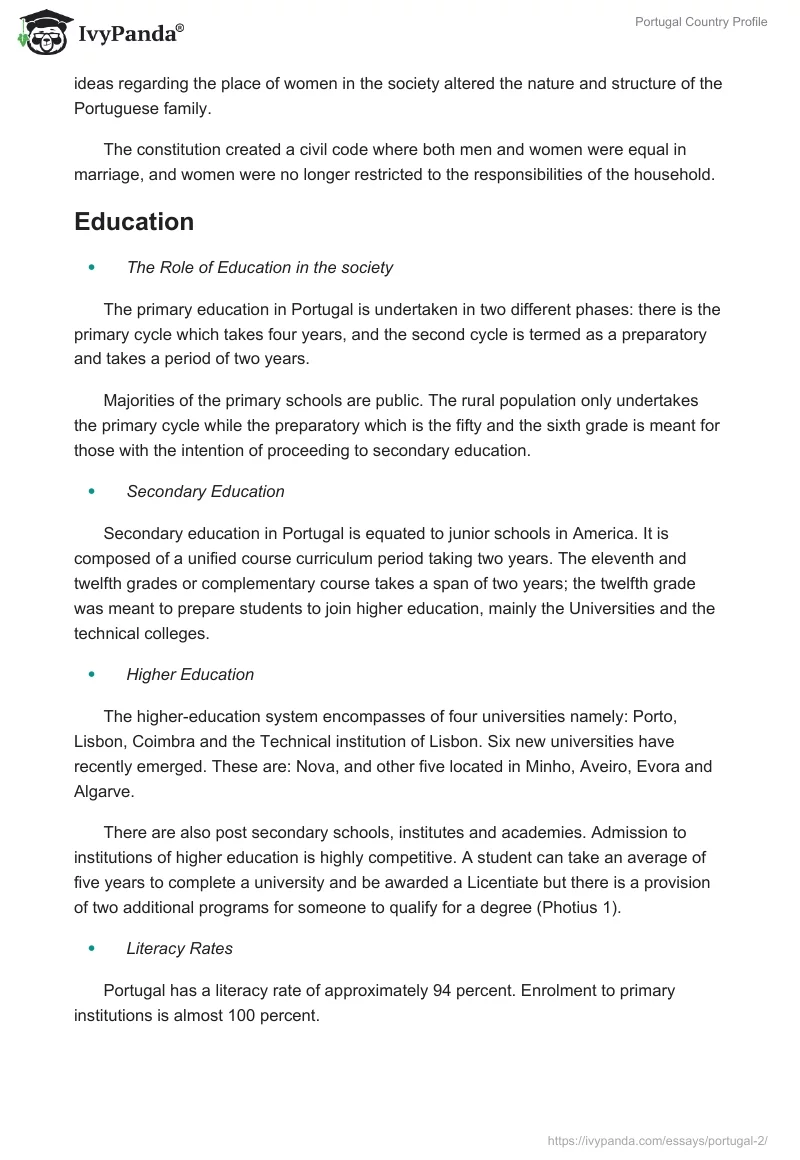 Portugal Country Profile. Page 4