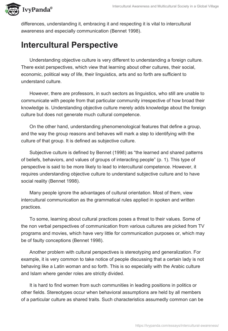 Intercultural Awareness and Multicultural Society in a Global Village. Page 2