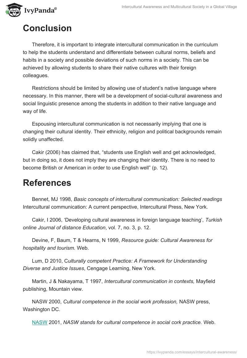 Intercultural Awareness and Multicultural Society in a Global Village. Page 4
