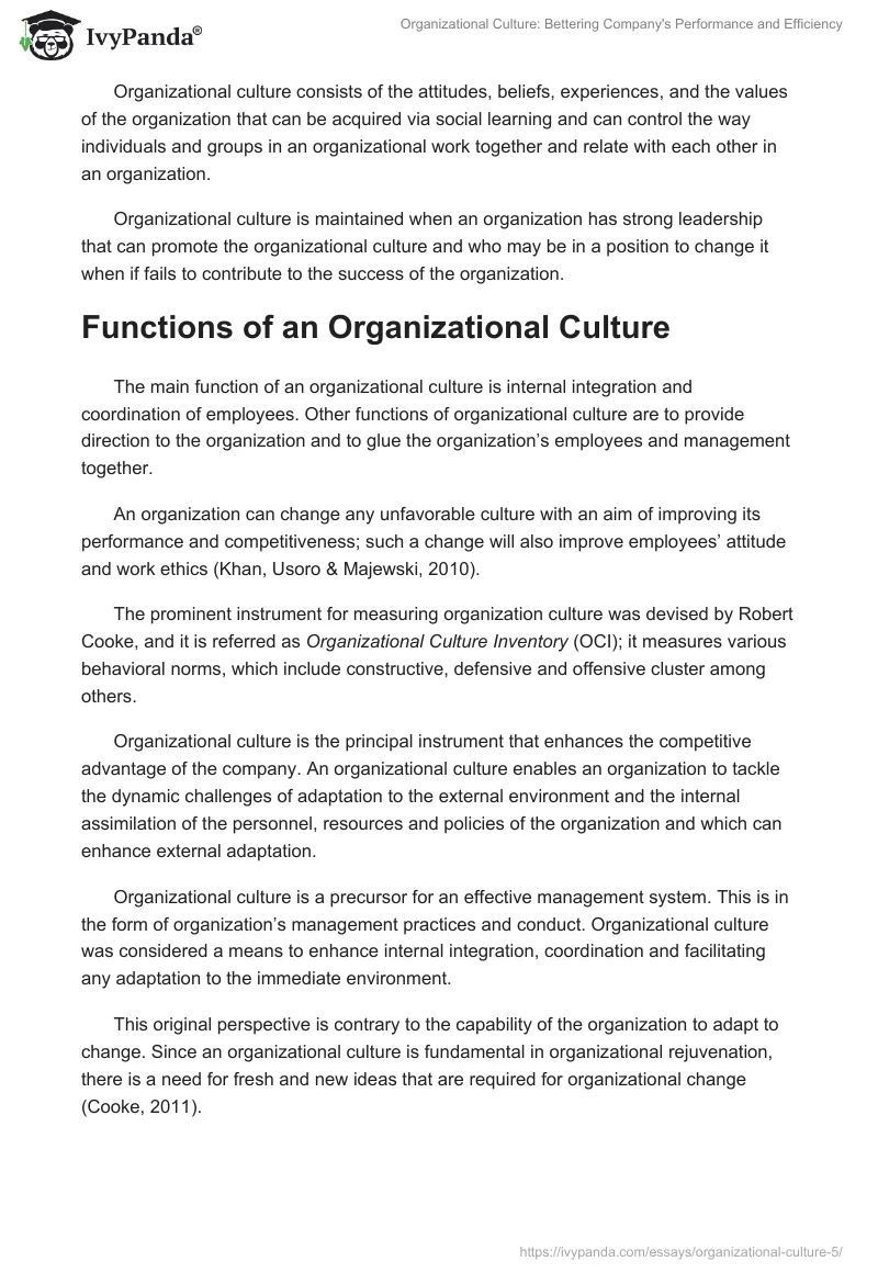 Organizational Culture: Bettering Company's Performance and Efficiency. Page 3